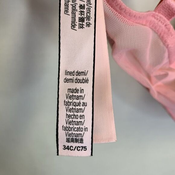 Victoria’s Secret Pink Floral Lace Sexy Lined Underwire Push-up Demi Bra Sz 34C - Picture 10 of 14